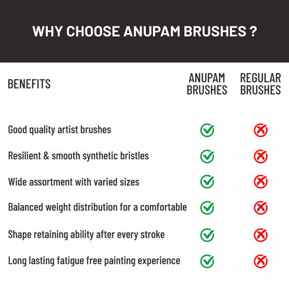 Comparison chart of Anupam brushes versus regular brushes with benefits listed.