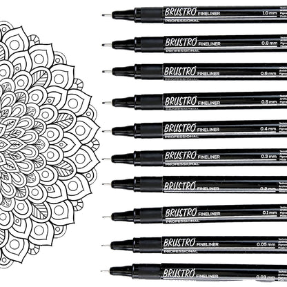 Set of Brustro fineliners with a mandala design on a white background