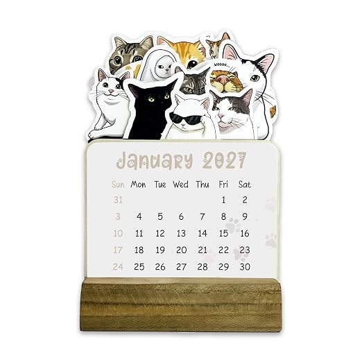 A5 2027 Desk Calendar| Cat Theme | 12-Month Table Calendar for Office, Home & Gifting
