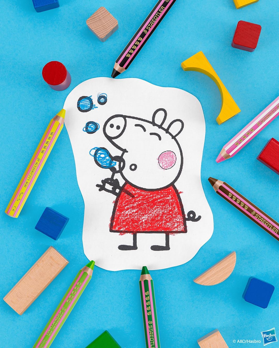 STAEDTLER Peppa Pig x Noris Junior 3-in-1 Jumbo Watercolour Colouring Pencils | 6 Assorted Colours