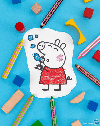 STAEDTLER Peppa Pig x Noris Junior 3-in-1 Jumbo Watercolour Colouring Pencils | 6 Assorted Colours