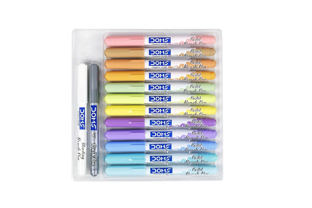 Doms Pastel Brush Pens (14 Shades | 12 + 1 + 1) (Pack of 1), Multicolor