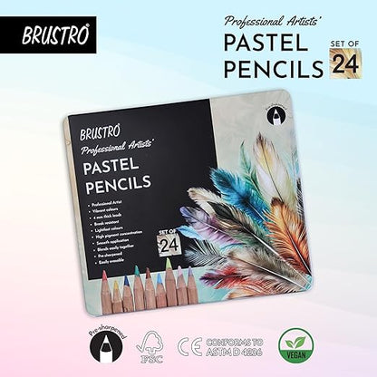 Brustro Artists Pastel Pencils |Set of 24 Shades |4mm Lead |Erasable