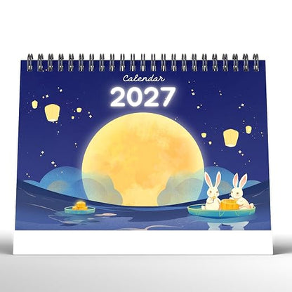 A5 Desk Calendar 2027 | Moon&bunny Theme Table Calendar|Premium 300 GSM Textured Paper