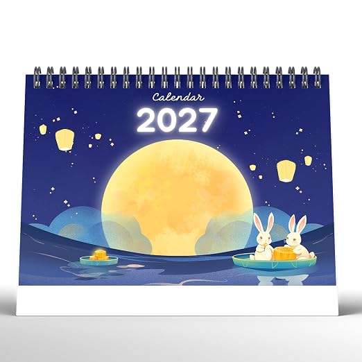 A5 Desk Calendar 2027 | Moon&bunny Theme Table Calendar|Premium 300 GSM Textured Paper