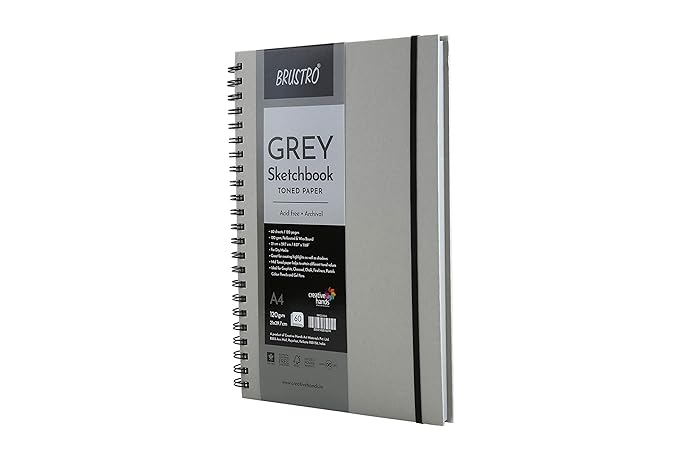 Brustro Toned Paper - Grey Sketchbook | A4,6X6| 120 GSM | Wiro Bound