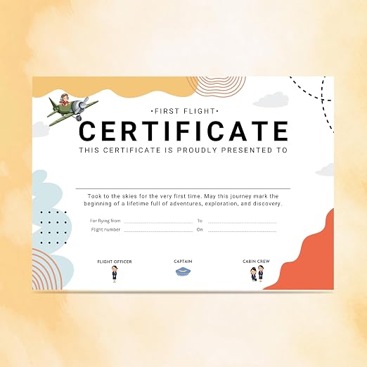 Baby First Flight Certificate | A4 Size (29.7 x 21 cm) | Premium 300 GSM Art Paper | First Air Travel Memory Keepsake