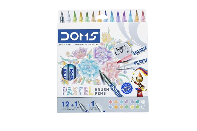 Doms Pastel Brush Pens (14 Shades | 12 + 1 + 1) (Pack of 1), Multicolor