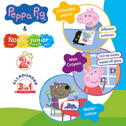 STAEDTLER Peppa Pig x Noris Junior 3-in-1 Jumbo Watercolour Colouring Pencils | 6 Assorted Colours
