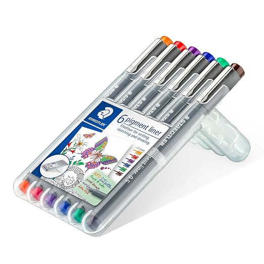 Staedtler Pigment Liner Pen - Assorted Set of 6 (0.35mm)