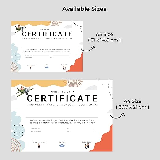 Baby First Flight Certificate | A5 Size (21 x 14.8 cm) | 300 GSM Premium Art Paper | First Air Travel Keepsake | Baby Travel Memory Certificate