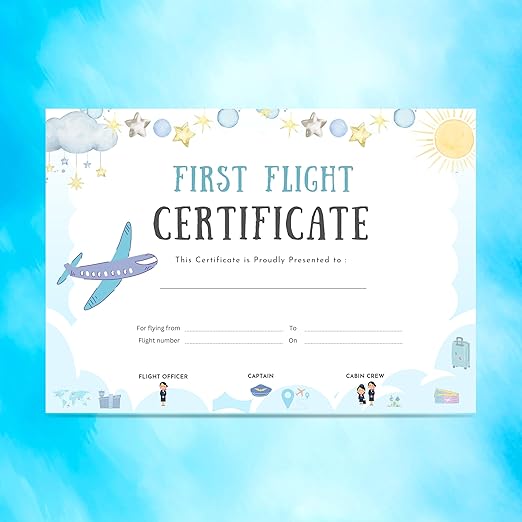 Baby First Flight Certificate | A4 Size (29.7 x 21 cm) | Premium 300 GSM Art Paper | First Air Travel Memory Keepsake