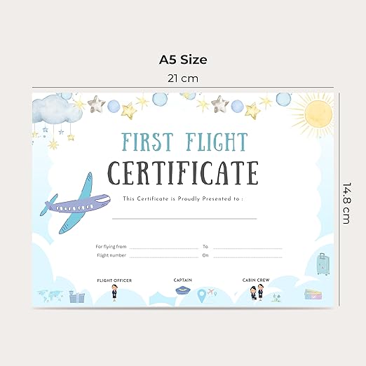 Baby First Flight Certificate | A5 Size (21 x 14.8 cm) | 300 GSM Premium Art Paper | First Air Travel Keepsake | Baby Travel Memory Certificate