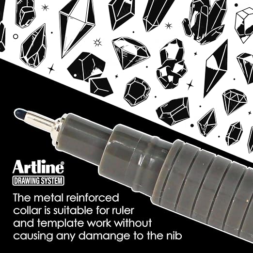 Artline Drawing System Pen Pack of 6 | Black Colour - 0.1mm, 0.2mm, 0.3mm, 0.5mm, 0.05mm, 0.8mm Fine Tips | Technical Drawing Pens For Drafting, Illustrating