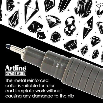 Artline Drawing System Pen Pack of 6 | Black Colour - 0.1mm, 0.2mm, 0.3mm, 0.5mm, 0.05mm, 0.8mm Fine Tips | Technical Drawing Pens For Drafting, Illustrating