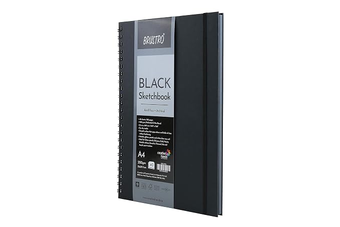 Brustro Black Sketchbook | Wiro Bound |200GSM |A4 |A5|6X6