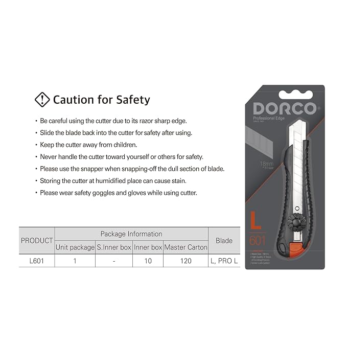 DORCO L601 Cutter - Professional Craft & Design Tool| Snap off blades (L601 - Heavy Duty (with 11 Blades))