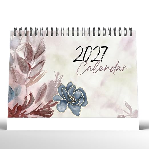 A5 Desk Calendar 2027 | Watercolor Theme Table Calendar |Premium 300 GSM Textured Paper