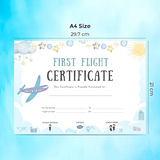 Baby First Flight Certificate | A4 Size (29.7 x 21 cm) | Premium 300 GSM Art Paper | First Air Travel Memory Keepsake