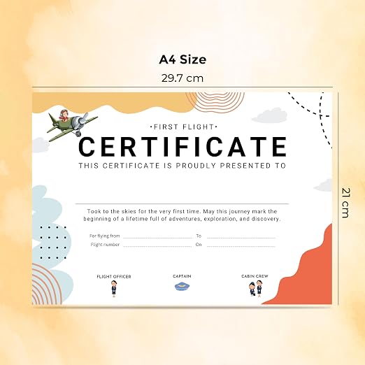 Baby First Flight Certificate | A4 Size (29.7 x 21 cm) | Premium 300 GSM Art Paper | First Air Travel Memory Keepsake