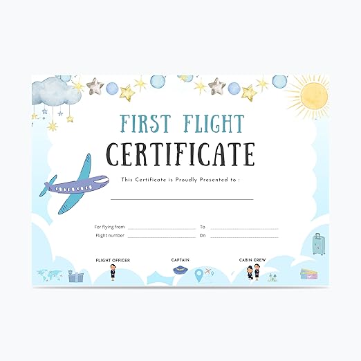 Baby First Flight Certificate | A5 Size (21 x 14.8 cm) | 300 GSM Premium Art Paper | First Air Travel Keepsake | Baby Travel Memory Certificate