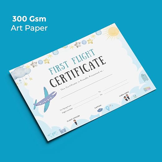 Baby First Flight Certificate | A4 Size (29.7 x 21 cm) | Premium 300 GSM Art Paper | First Air Travel Memory Keepsake