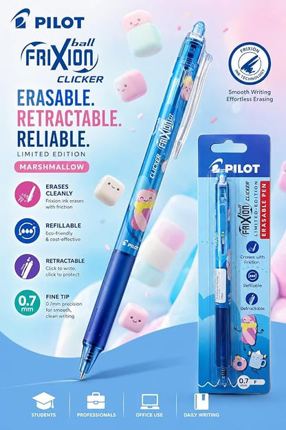 Pilot Frixion Erasable & Refillable Clicker/Retractable Roller Ball Pen|Blue Ink- 0.7mm  | Sweet paradise Character Series