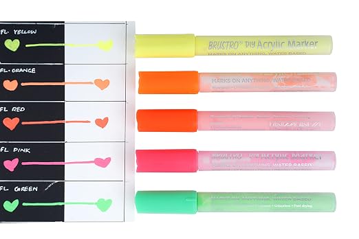Brustro Acrylic (DIY) Marker Neon | Set of 5 (Fluorescent Shades) |Tip Size - 2MM