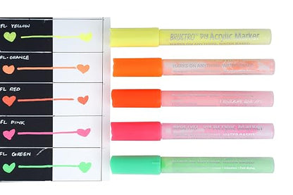 Brustro Acrylic (DIY) Marker Neon | Set of 5 (Fluorescent Shades) |Tip Size - 2MM