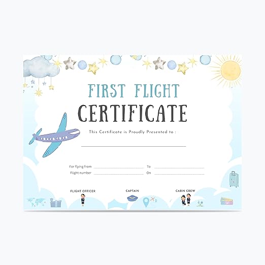 Baby First Flight Certificate | A4 Size (29.7 x 21 cm) | Premium 300 GSM Art Paper | First Air Travel Memory Keepsake