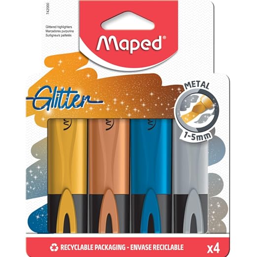 Maped Metallic Glitter Highlighter Set - Pack of 4