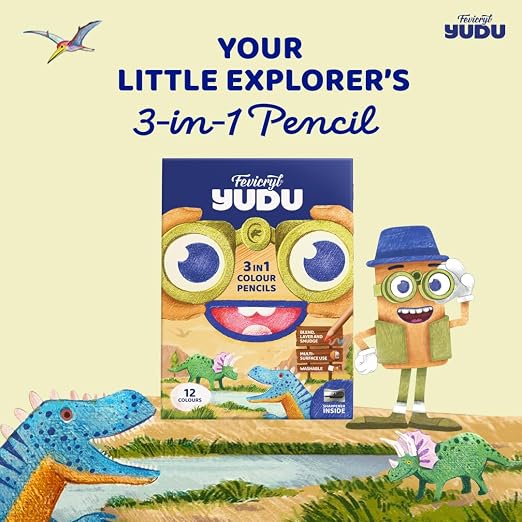 Fevicryl YUDU 3-in-1 Colour Pencils | 12 Shades + Free sharpner
