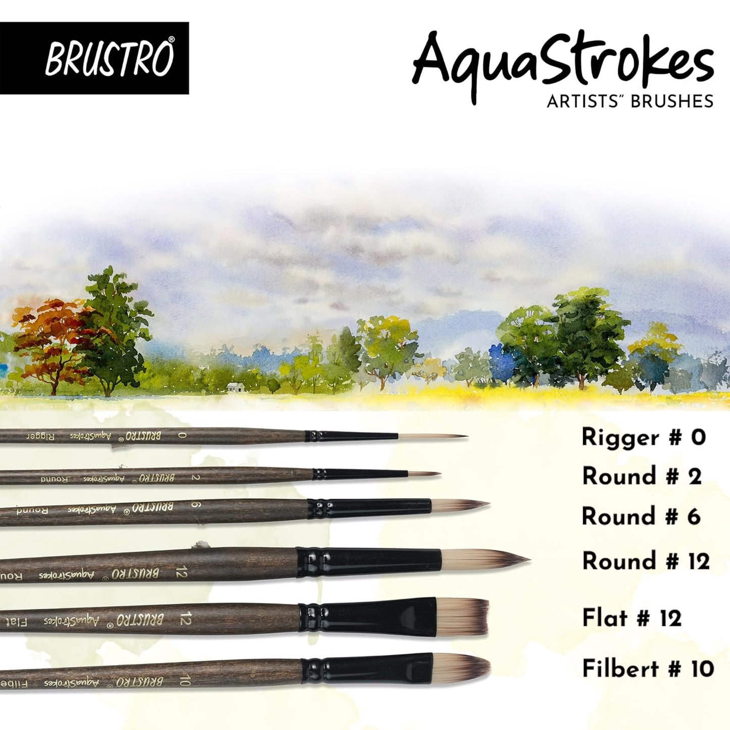 Set of Brustro AquaStrokes artists' brushes with a scenic background