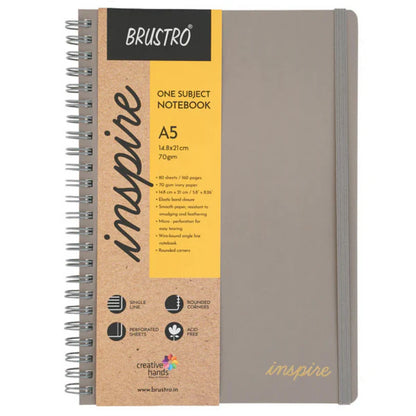 Brustro A5 notebook with brown cover and yellow label on a white background
