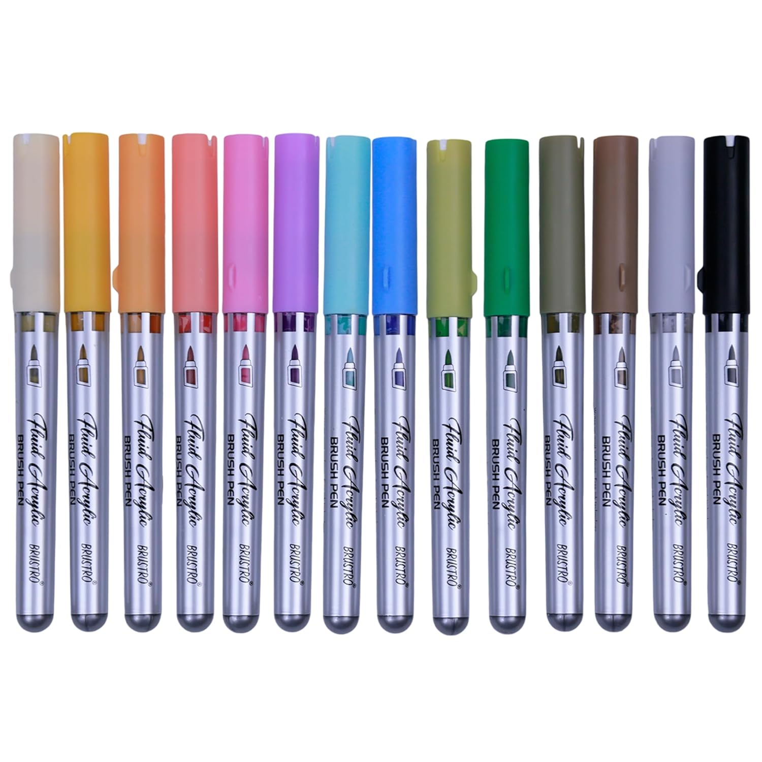 Set of colorful markers with visible brand name on a white background