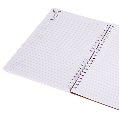 Open notebook with lined pages on a white background