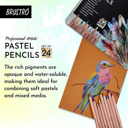 Brustro Artists Pastel Pencils |Set of 24 Shades |4mm Lead |Erasable