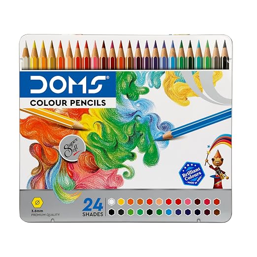 Doms 24 Shades Super Soft Color Pencils Flat Tin Box