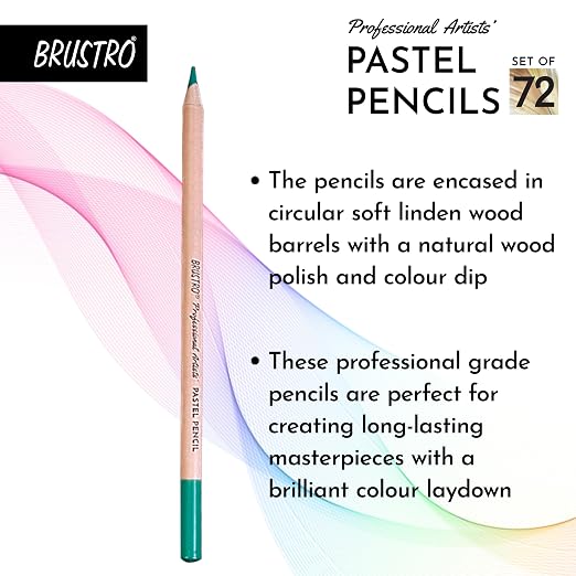 Brustro Artists Pastel Pencils - Set of 72 Shades - 4mm Lead |Erasable, High Pigmented