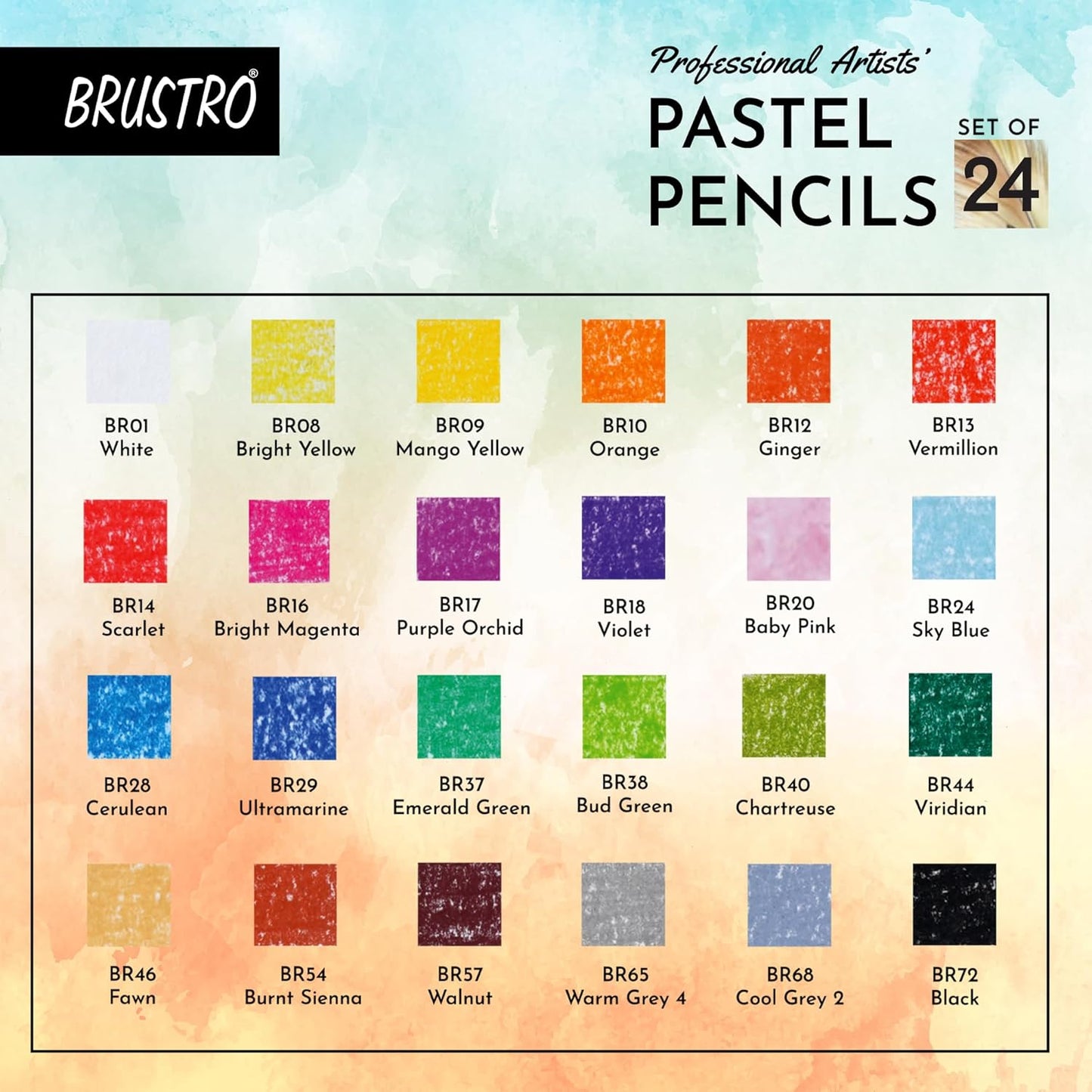 Brustro Artists Pastel Pencils |Set of 24 Shades |4mm Lead |Erasable