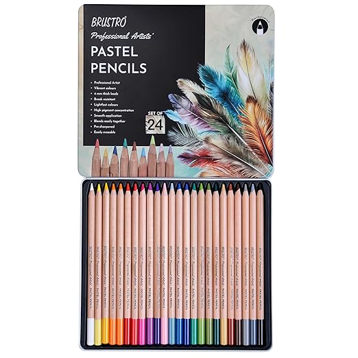 Brustro Artists Pastel Pencils |Set of 24 Shades |4mm Lead |Erasable