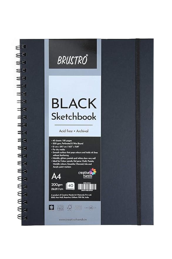 Brustro Black Sketchbook | Wiro Bound |200GSM |A4 |A5|6X6