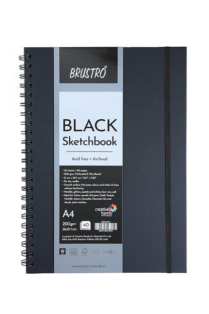 Brustro Black Sketchbook | Wiro Bound |200GSM |A4 |A5|6X6