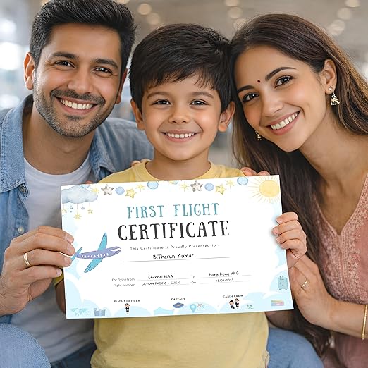 Baby First Flight Certificate | A4 Size (29.7 x 21 cm) | Premium 300 GSM Art Paper | First Air Travel Memory Keepsake