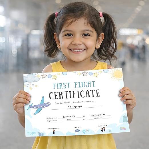 Baby First Flight Certificate | A4 Size (29.7 x 21 cm) | Premium 300 GSM Art Paper | First Air Travel Memory Keepsake
