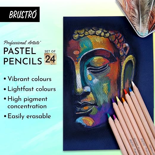 Brustro Artists Pastel Pencils |Set of 24 Shades |4mm Lead |Erasable