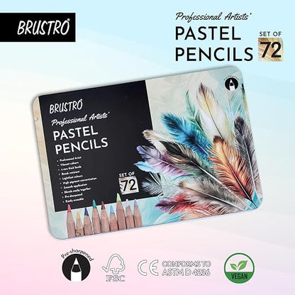 Brustro Artists Pastel Pencils - Set of 72 Shades - 4mm Lead |Erasable, High Pigmented