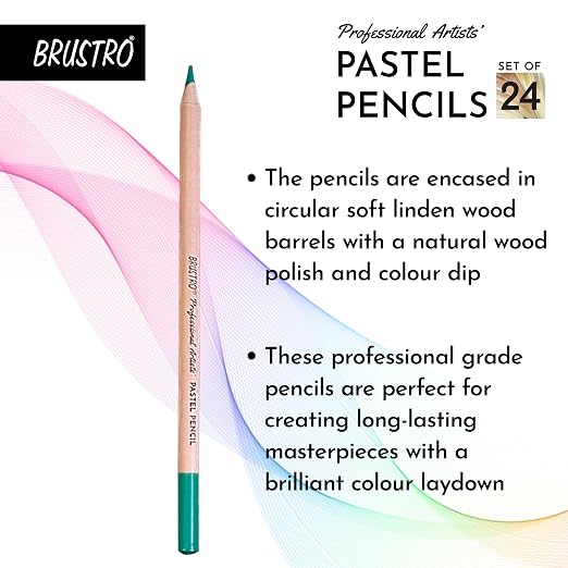 Brustro Artists Pastel Pencils |Set of 24 Shades |4mm Lead |Erasable
