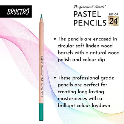 Brustro Artists Pastel Pencils |Set of 24 Shades |4mm Lead |Erasable