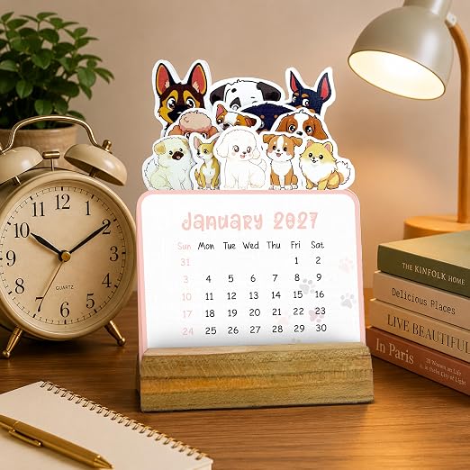 2027 Desk Calendar | Dog Theme|12-Month Table Calendar for Office, Home & Gifting